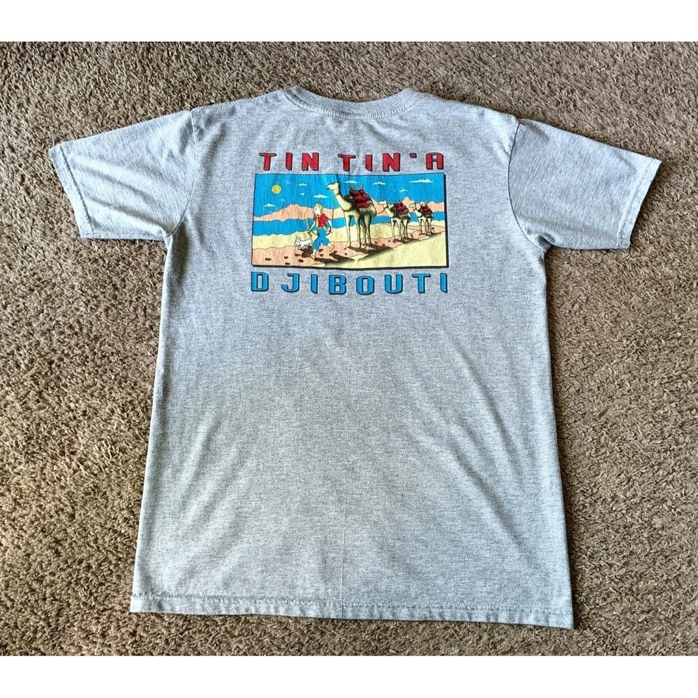 Vintage The Adventure of Tintin Djibouti T-Shirt Men's Size Medium Gray Shirt